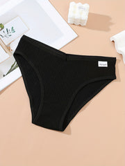 4pcs Ribbed Briefs Stretchy Comfy Panties Women's Lingerie Underwear