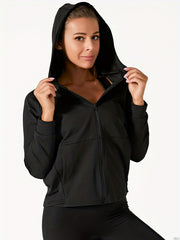 Outdoor Sports Long Sleeve Yoga Tops Quick Drying Gym Hooded Zipper Cardigan