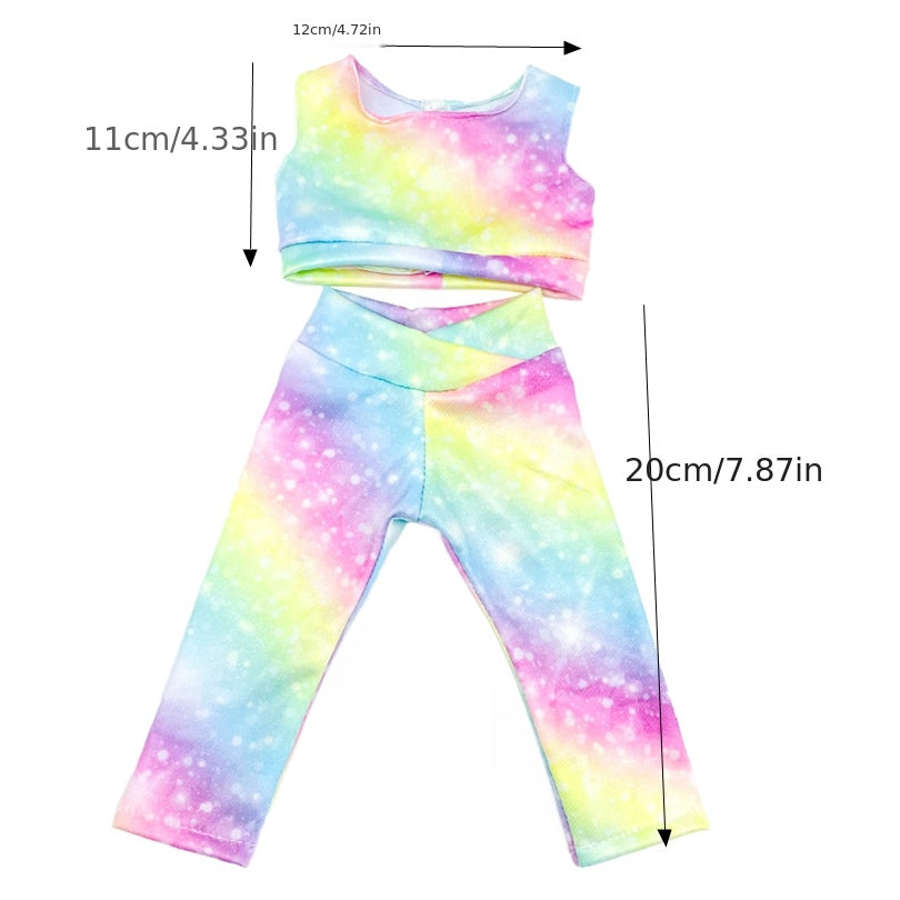 Rainbow Pattern Yoga Suit Doll Clothes Outfit for 45-72 cm Girl Doll