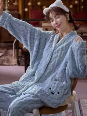 Bear Pajama Set Long Sleeve Top & Pants Women's Sleepwear