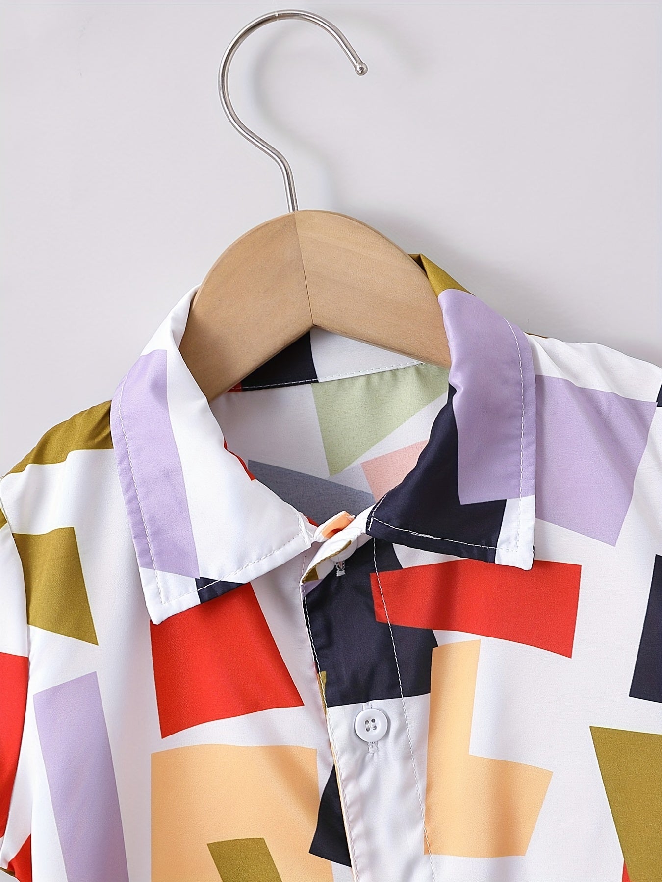 Geometric Print Boys Button Down Shirt Lightweight Short Sleeve Tee
