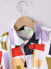 Geometric Print Boys Button Down Shirt Lightweight Short Sleeve Tee