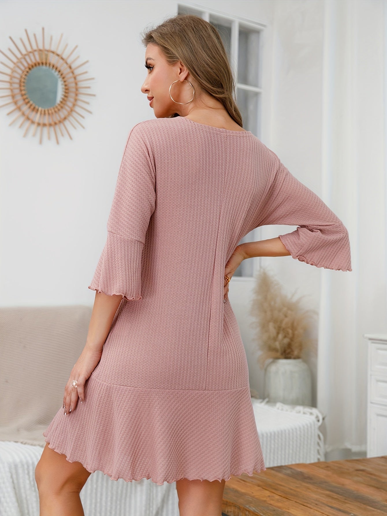 Waffle V-Neck Button Lounge Dress