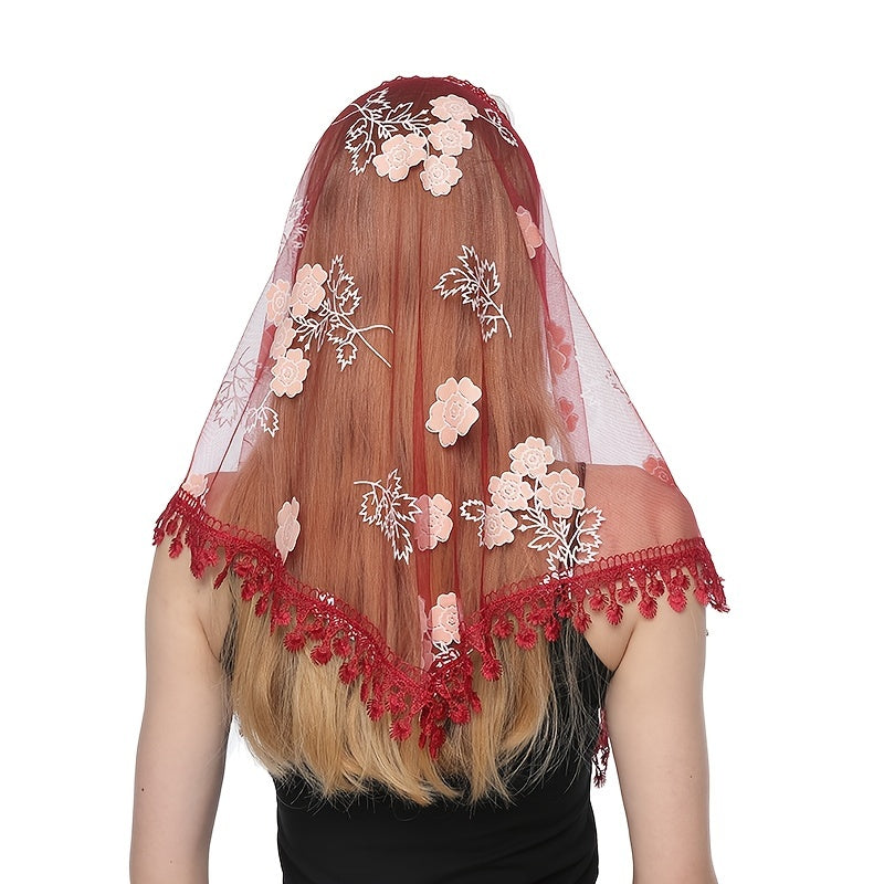 Colorful Tassel Lace Triangle Veil Head Covering Chapel Veil Latin Scarf