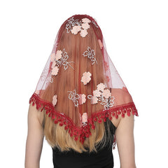 Colorful Tassel Lace Triangle Veil Head Covering Chapel Veil Latin Scarf