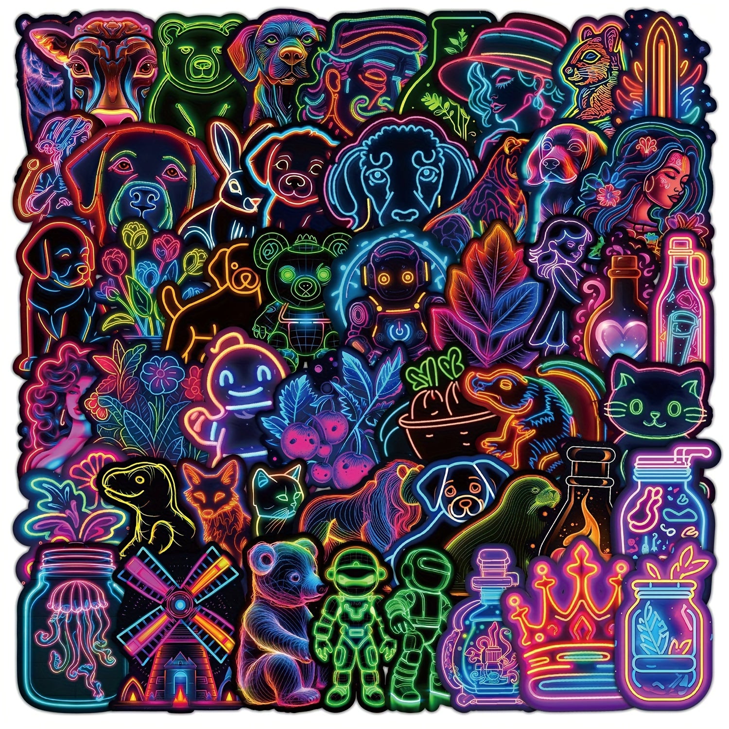 50pcs Neon Light Series Graffiti Stickers Waterproof DIY Decoration
