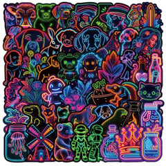 50pcs Retro Neon Ocean Animal Crown Stickers Waterproof DIY Decor