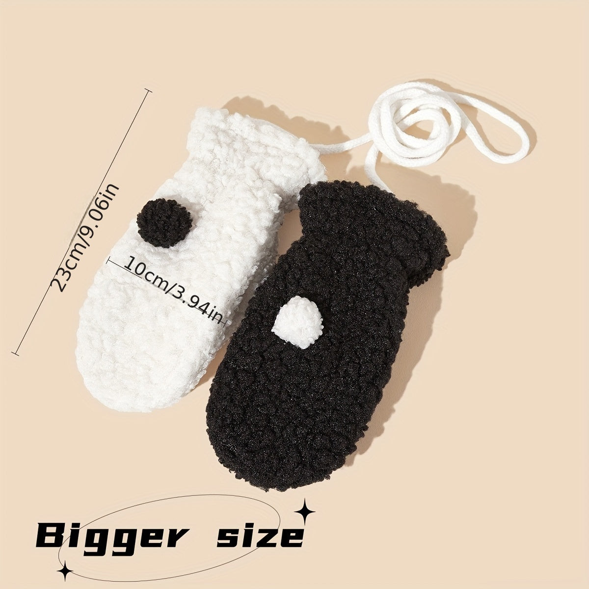 Kids Double Layer Gloves for Autumn/Winter Warmth with Lanyard