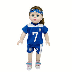 Soccer Outfit Set For 18" Dolls Includes Shirt Shorts And Headband