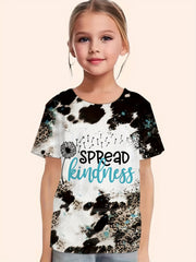 Girls Leopard Print T shirt Spread Kindness Short Sleeve Top