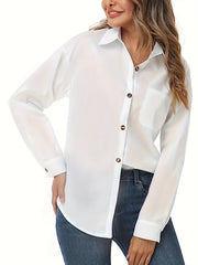 Plus Size Casual Blouse Women's Solid Long Sleeve Shirt Top