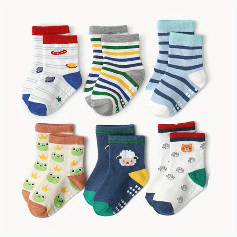 12pairs Baby Non slip Floor Socks Animal Graphic Crew Socks For Boys And Girls
