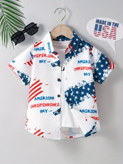 Boys Independence Letter Print Casual Lapel Shirt