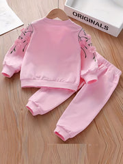 Girl's Floral Embroidered Jacket & Sweatpants Set for Spring