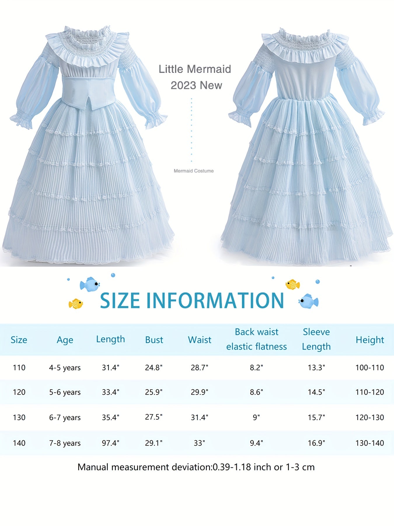 Girls Princess Dress Long Puff Sleeve Tulle with Accessories