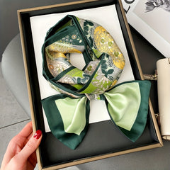 Classic Long Skinny Scarf Floral Print Satin Twilly Neckerchief