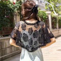 Rose Flower Thin Gauze Cape Bridal Dress Shawl