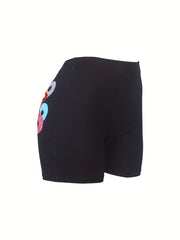 Skinny Letter Print Yoga Shorts for Women