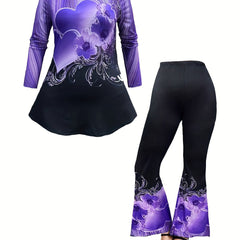 Floral Print Peplum Top & Flared Leg Pants 2 Piece Set