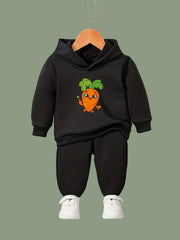 Cartoon Carrot Print Hoodies Pants Set For Spring Fall