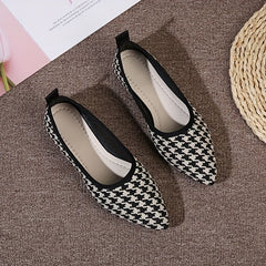 Women's Houndstooth Flat Shoes Point Toe Lightweight Work Dress Shoes