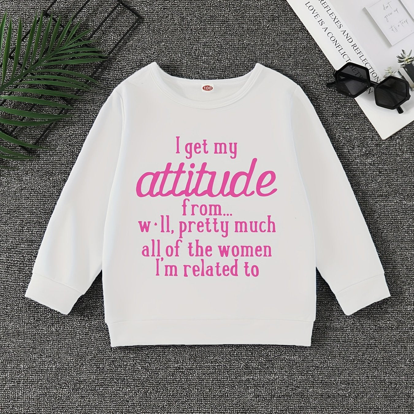 Girls Sweatshirt Attitude Print Crew Neck Long Sleeve Pullover For Pre Teens