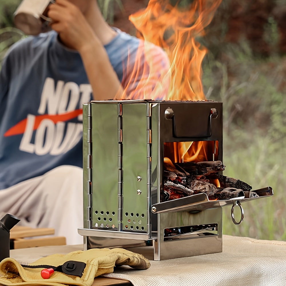 KORAMAN Portable Folding Wood Burning Camp Stove with Grill