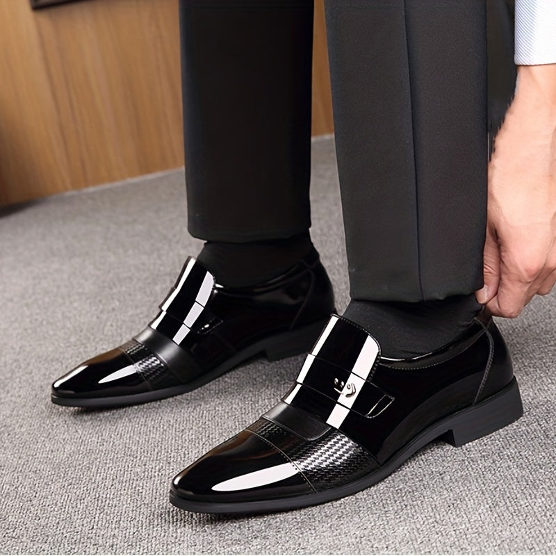 Men's Almond Toe Loafer Shoes Comfy Slip On Glossy Shoes