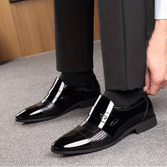 Men's Almond Toe Loafer Shoes Comfy Slip On Glossy Shoes