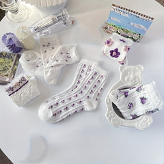 3D Floral Textured Ruffle Socks Women's Stockings