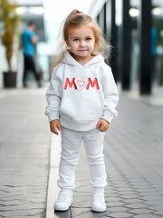 Breathable Activewear Set MOM & Heart Print Hoodies Pants Set For Spring Fall