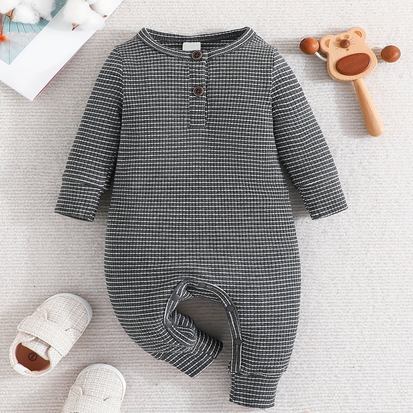 Baby Boy's Striped Bodysuit Long Sleeve Romper