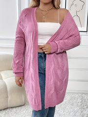 Casual Cardigan Women's Plus Solid Jacquard Long Sleeve Open Front
