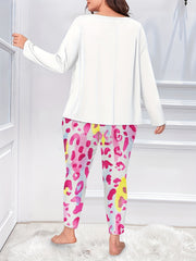 Women's Plus Leopard Kiss & Letter Print Pajamas Set