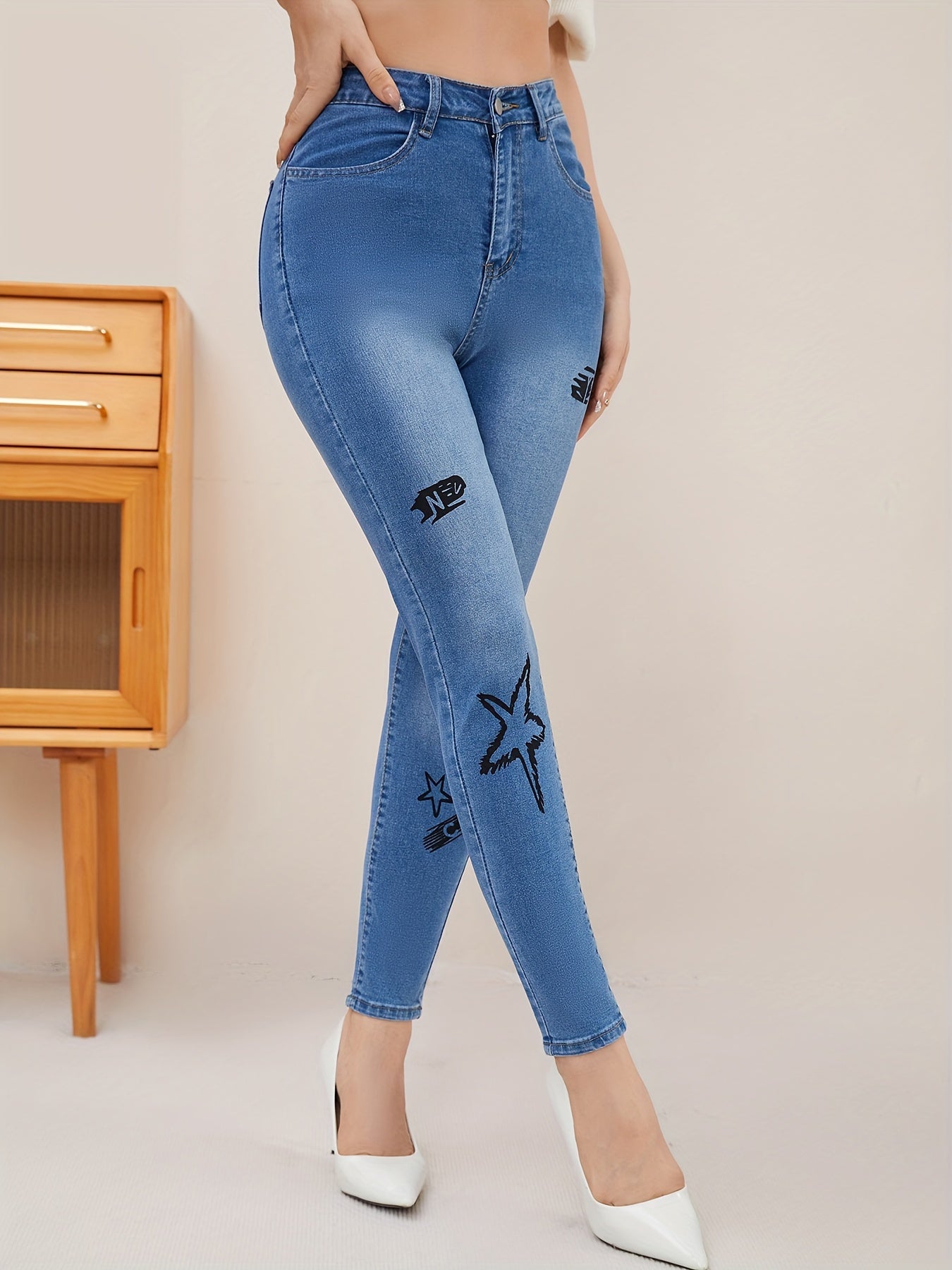 High Rise Button Fly Skinny Jeans