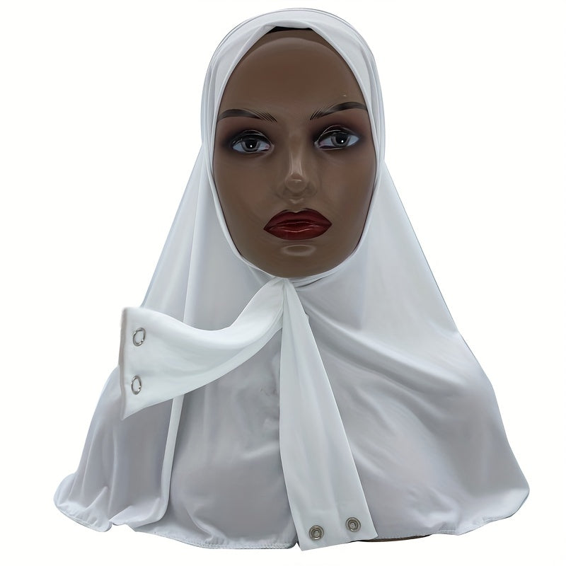 Elastic Hijab With Button Solid Turban Under Scarf Cap