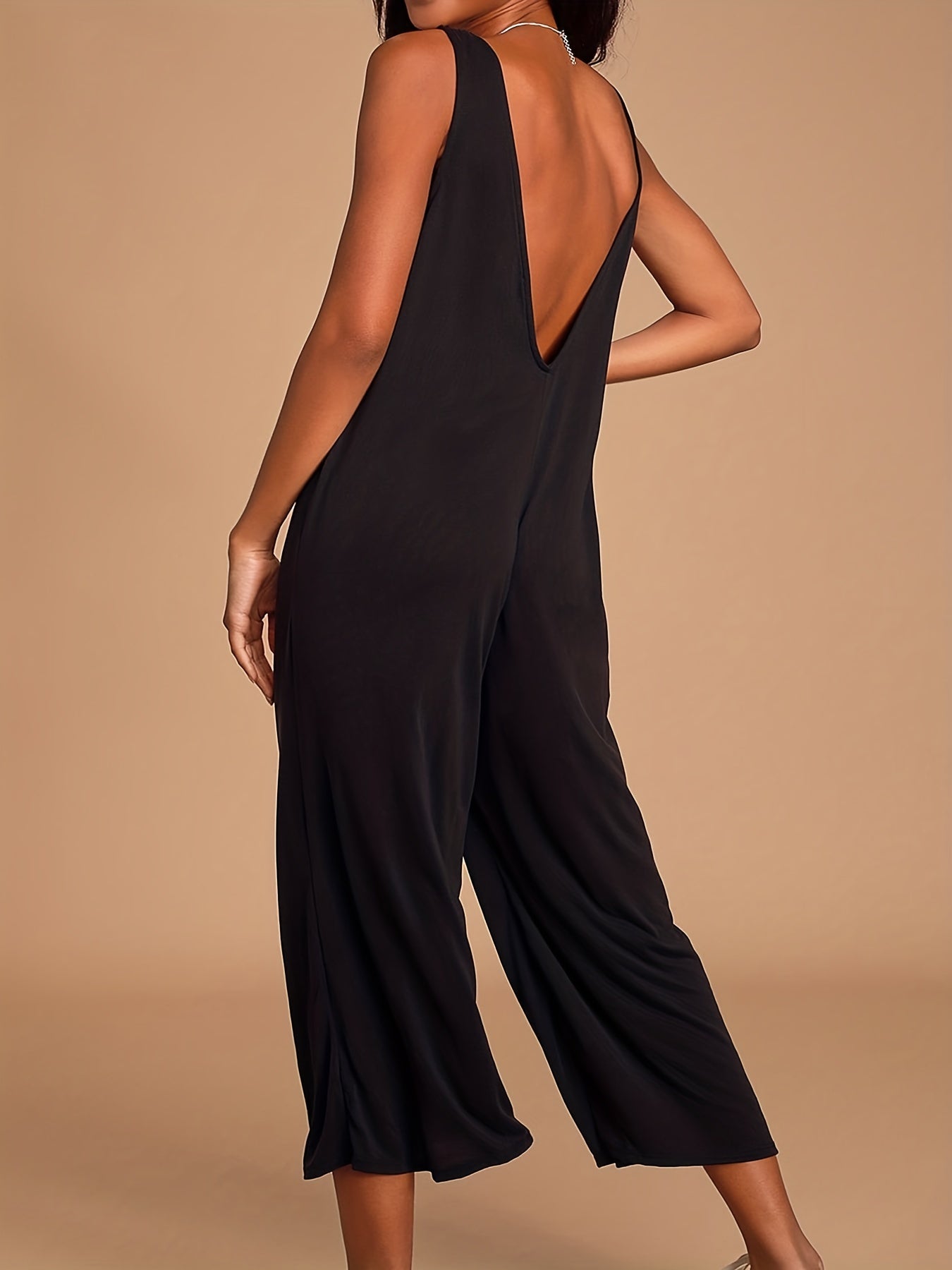 V Neck Backless Wide Leg Jumpsuit