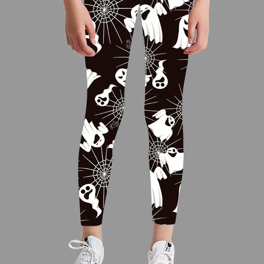 Girl's Skull Full Print Tight Leggings for Halloween
