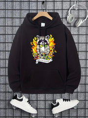 Raccoon Animals Print Hoodie Men's Casual Graphic Pullover Sweatshirt
