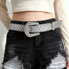 Y2K Rhinestone Belt Hip Hop Beaded Chain PU Belt For Women Men