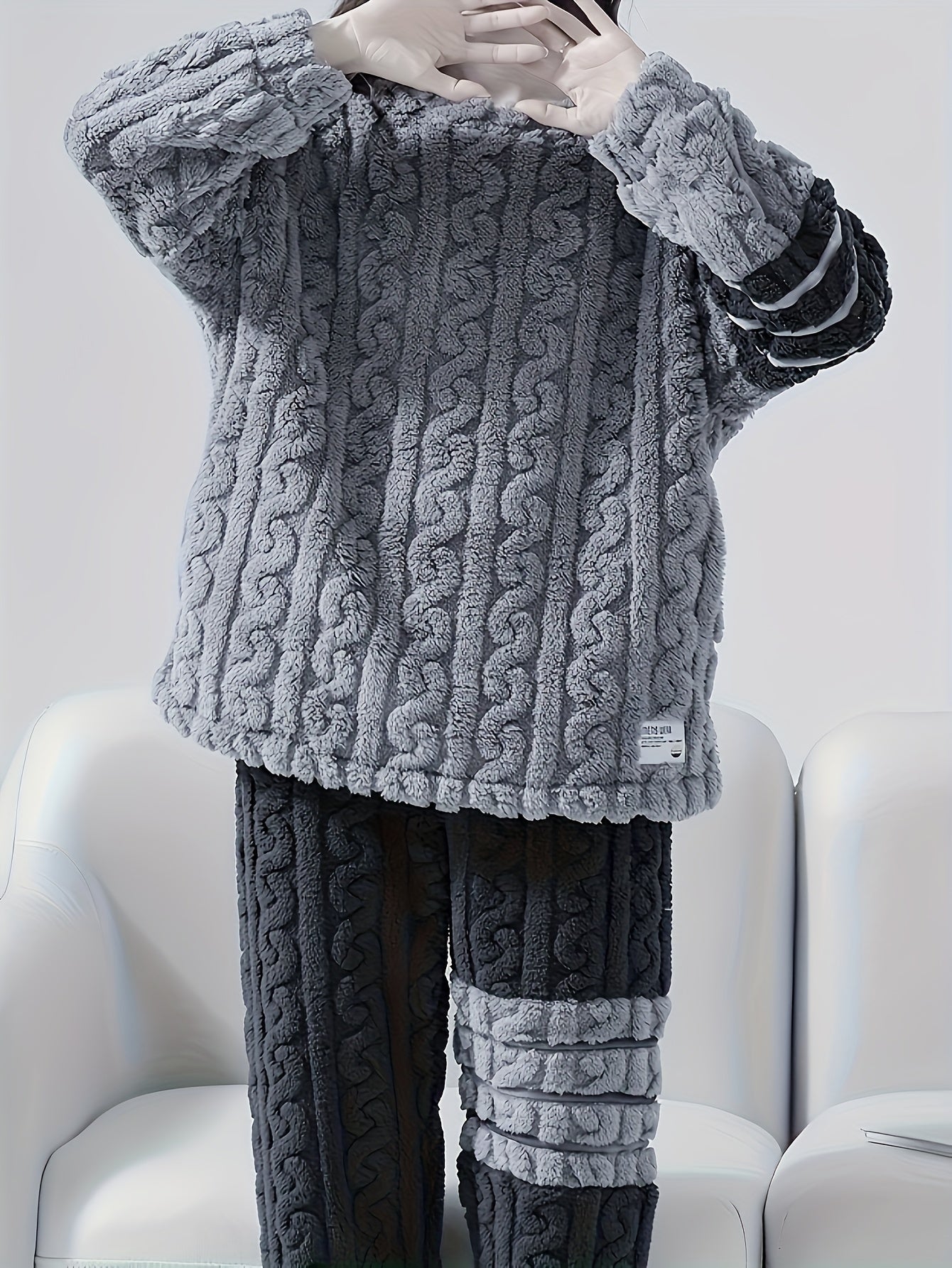 Women's Flannel Striped Pajamas Set Long Sleeve Top & Pants