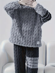 Women's Flannel Striped Pajamas Set Long Sleeve Top & Pants
