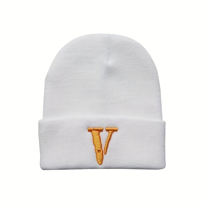 Unisex V Embroidery Knitted Hat Ski Pullover Hat