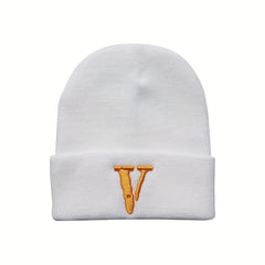 Unisex V Embroidery Knitted Hat Ski Pullover Hat