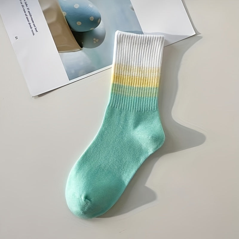 4 Pairs Ombre Crew Socks Soft & Comfy All match Socks Women's Stockings