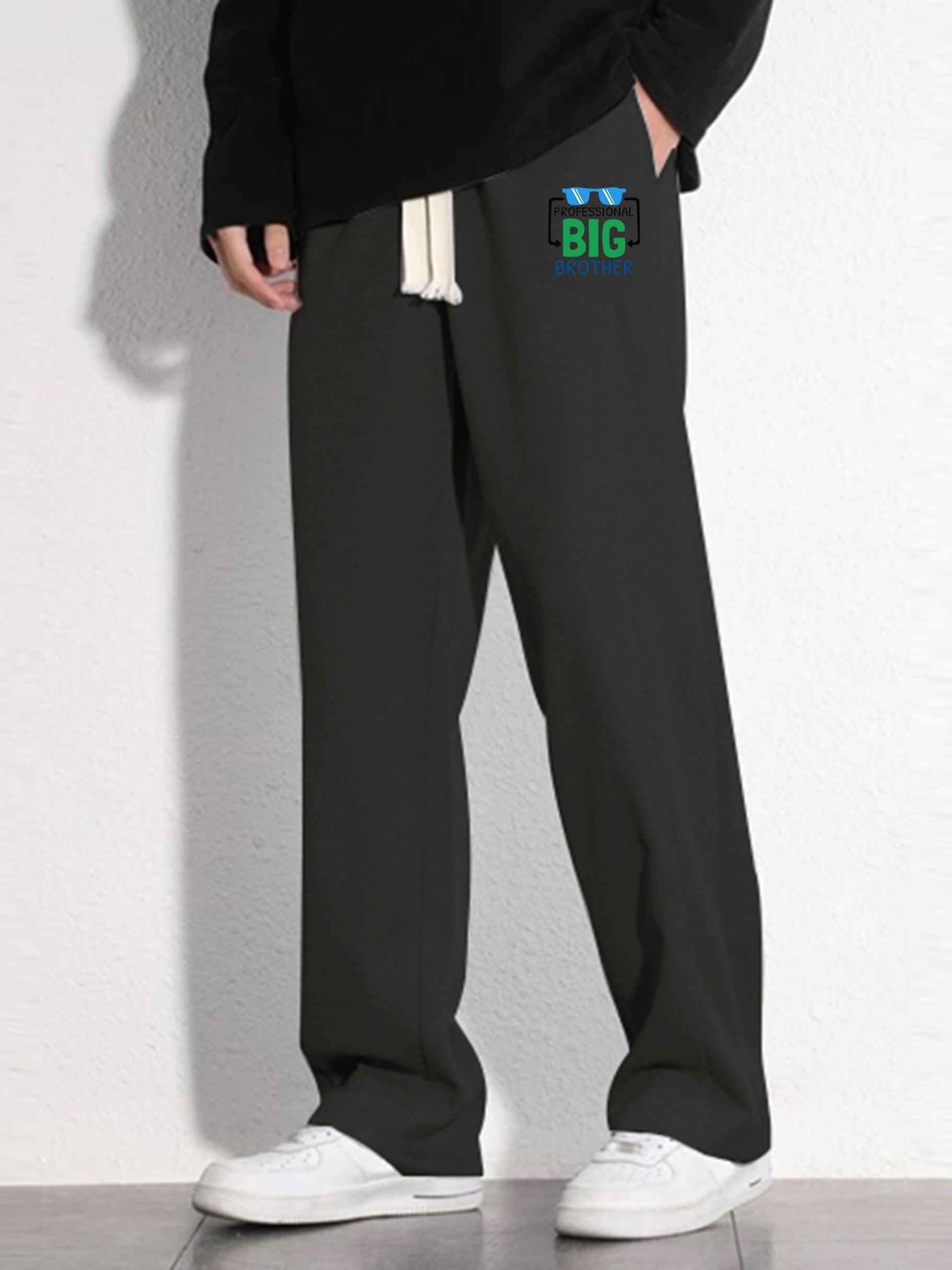 Men's Letter Print Mopping Pants Casual Loose Fit Eyeglasses Pattern Joggers