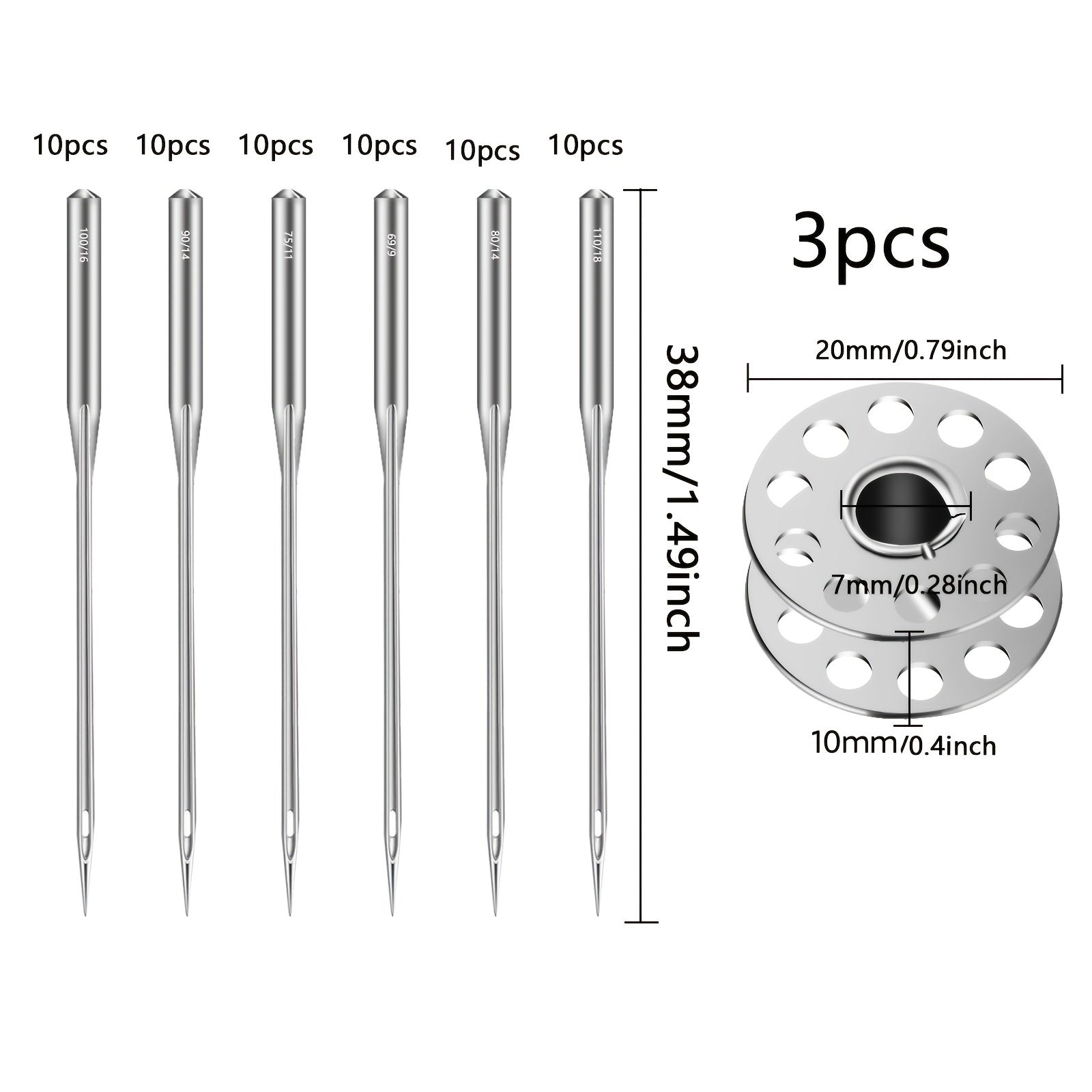 60pcs Sewing Machine Needles & Bobbins for Singer Brother