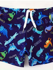 Boy's Dinosaur Swimsuit Set T-shirt, Cap, Trunks - Beach Vacation