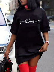Letter & Heart Print Short Sleeve Tee Dress