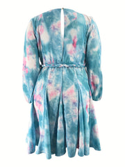 Tie Dye Surplice Neck Mini Dress With Belt